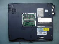 Toshiba Satellite 1200. Remove laptop memory and hard drive.